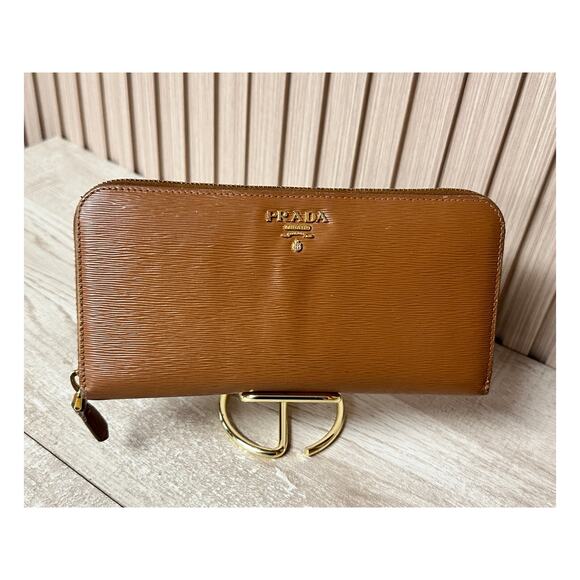 PRADA Saffiano Leather Zip Around Long Wallet in Brown - Picture 2 of 16